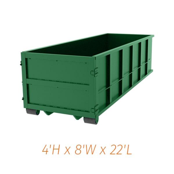 if you are disposing of a large amount of material, such as from a renovation or construction project, a twenty yard dumpster is a good size option